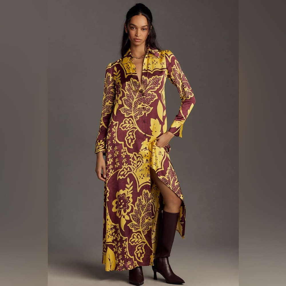 Corey Lynn Calter Long-Sleeve Printed Shirt Maxi Dress